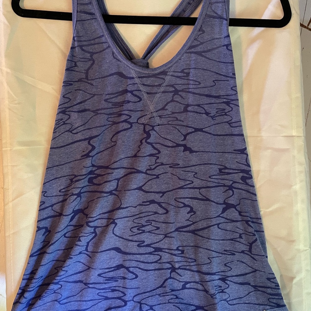 Blue Patterned Women's Cross-back Exercise Tank